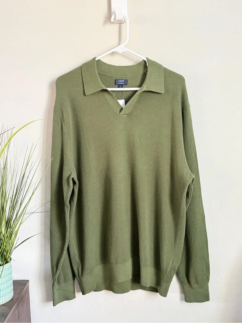 J.Crew Factory Textured Knit Polo Sweater Olive Green Men’s M NWT